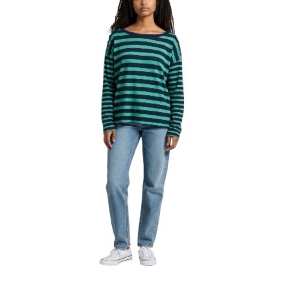 Style & Co. Long Sleeve Striped Button Trim Knit Top Tee Blue Grass NWT XL - Picture 2 of 9